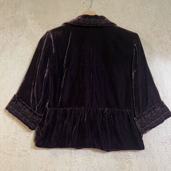 NWT TAHARI Velour Velvet Swing Jacket Blazer Sz 2 Embroidered Accents Purple$468 - Picture 3 of 16